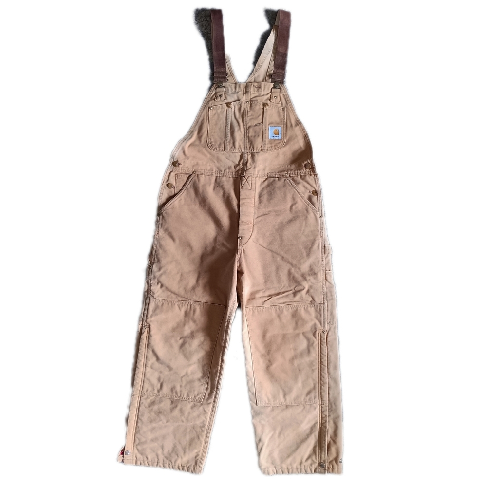 🖤 Vintage Carhartt Bibs Overalls Lined Mens Short XL Tan Extra Large Work